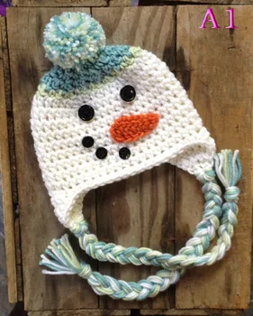 

Toddler Crochet Hats Adorable Snowman Baby Hat Handmade Children Ear Flap Beanies Cap baby photo props hat Christmas A1