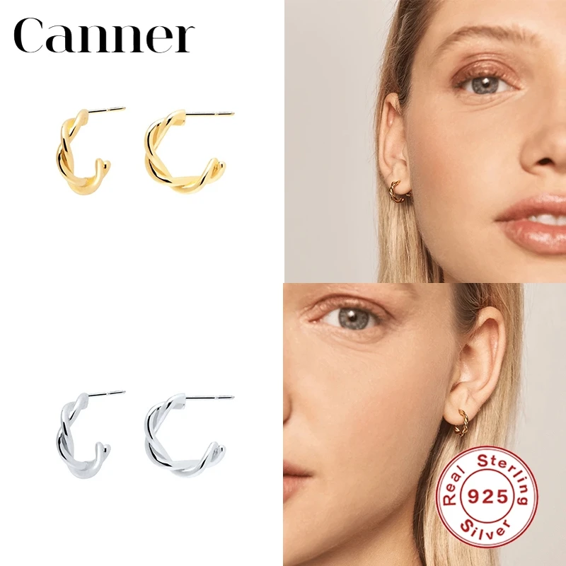 

Canner 925 Sterling Silver Stud Earrings Fashionable Simple Woven Twist C Shaped Semicircle Earrings For Women Korean Jewelry W4