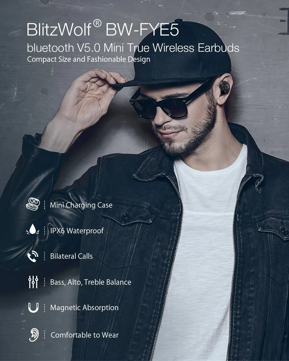 Blitzwolf FYE5 Bluetooth 5,0 Беспроводной True наушники СПЦ спортивные наушники 10 м связи стерео наушники IPX6 Водонепроницаемый-синий черный