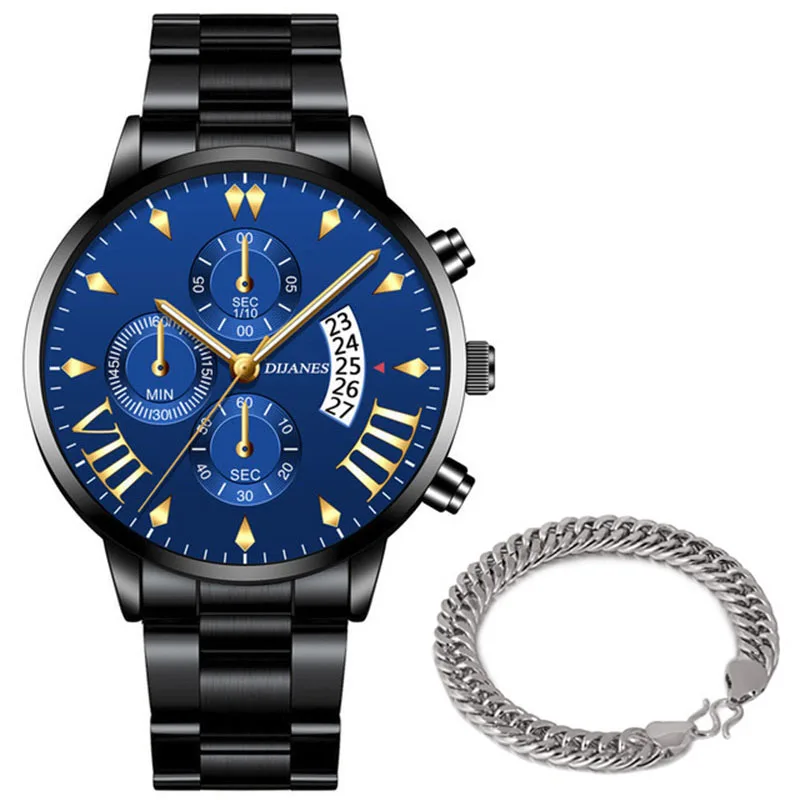 New Men Business Stainless Steel Quartz Wristwatch Fashion Mens Watches Calendar Date Clock Man Silver Bracelet Male Watch 