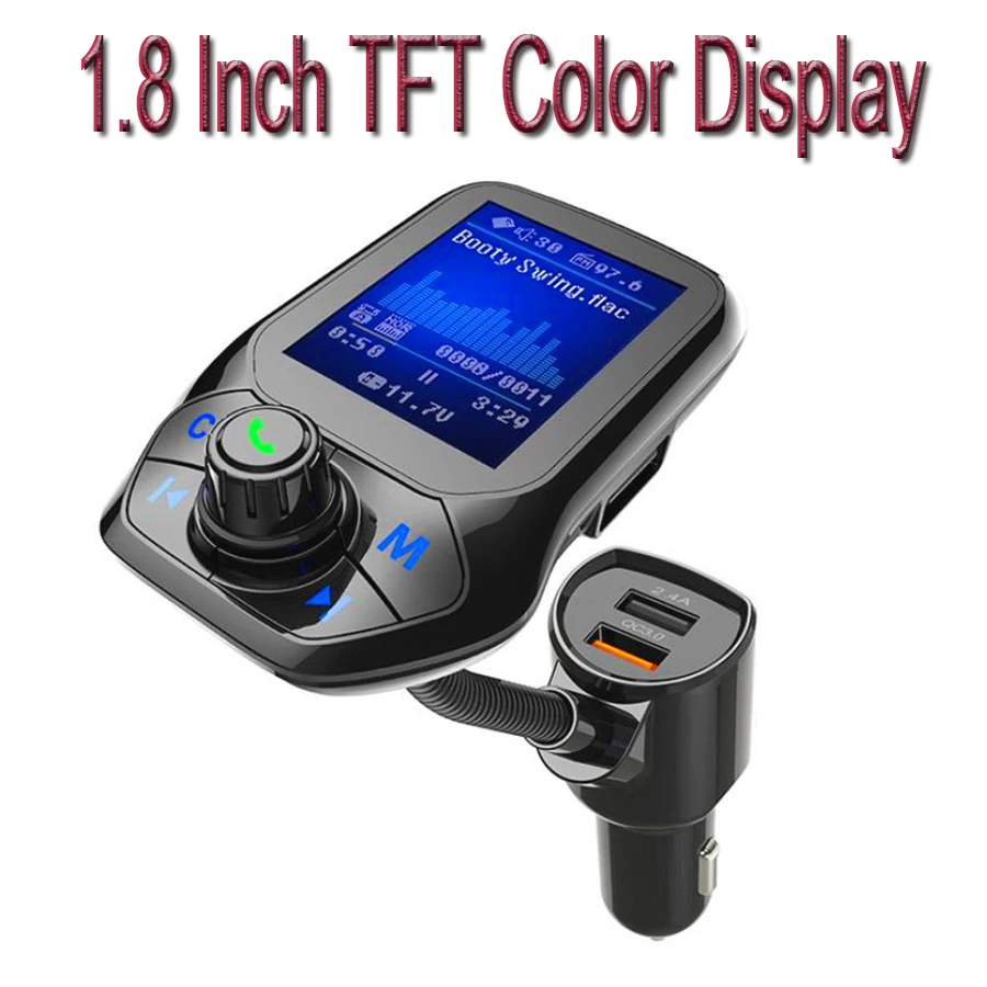 

2019 MP3 Music Player receiver 1.8inch FM transmitter Bluetooth 5.0 car three USB QC3.0 Charger U disk / TF Card lossless Music