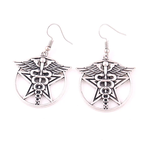 

Vintage Winged Staff With Snakes Caduceus Pendant Medical Symbol Healers Women's Earrings