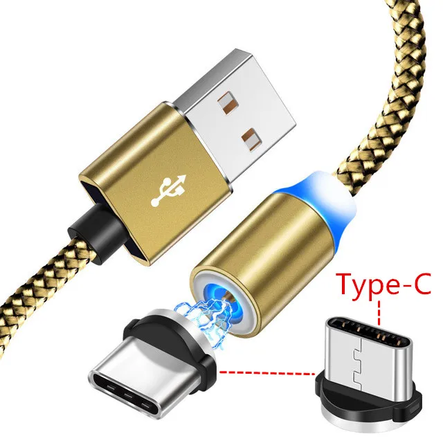 Магнитный кабель type-C USB Автомобильное зарядное устройство для samsung galaxy A60 A40 A20E M30S S8 Note 10 Pro Xiao mi A3 lite mi 9 9T Red mi 8 Note 7 - Тип штекера: Only Gold 1M Cable
