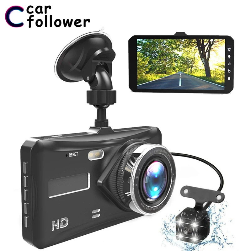 Car Follower 4" Full HD 1080P Car DVR IPS Car Camera Dual Lens Dash Cam G-sensor Parking Front+Rear View Camera Video Recorder