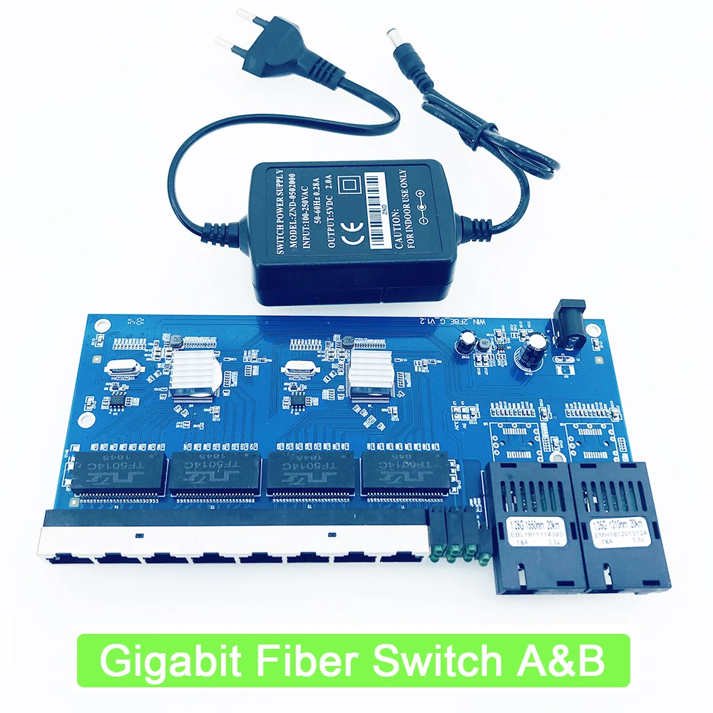 Гигабитный волоконный SC 8 портов 10/100 Мбит/с RJ45 Ethernet коммутатор одномодовый