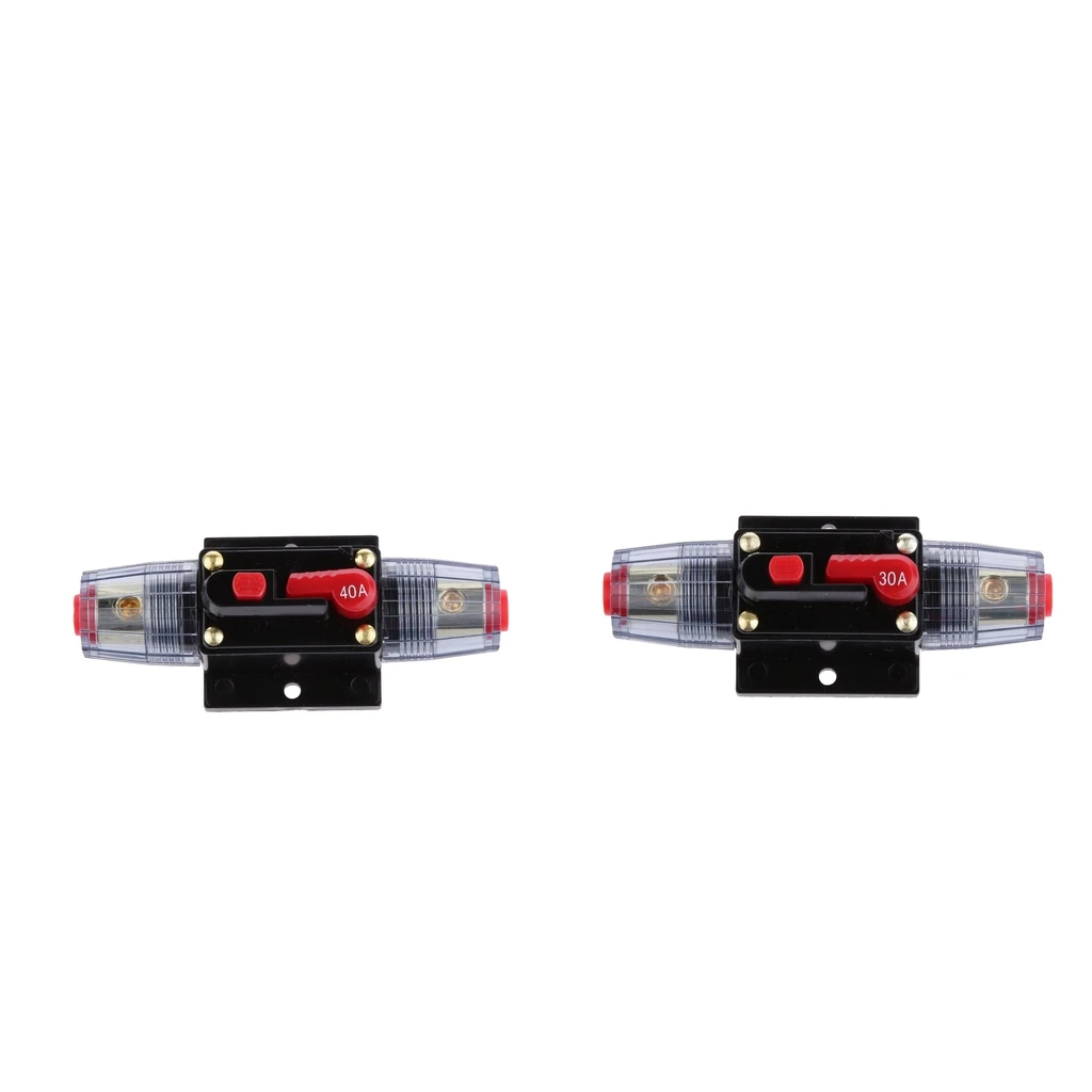 12V-24V DC Car Audio Inline Circuit Breaker Reset Fuse Holder for Stereo Switch System Protection 40 Amp & 30 Amp (2Pack)