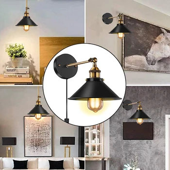 

Garden Warehouse Sconces Industrial Vintage Black Hardwire Outdoor With LED Bulb Plug In Lighting Fixture Iron Wall Lamp Garage