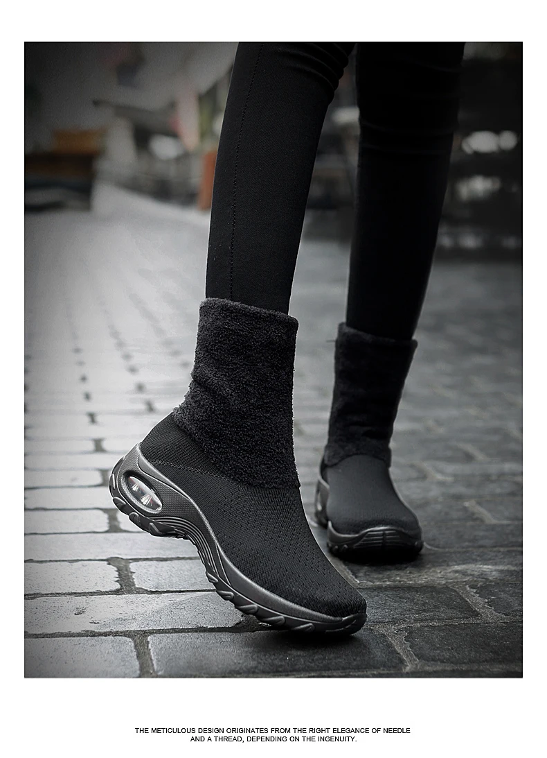 Warmth Winter Snow Boots Woman High Top Cushioning Running Shoes Plush Fur Socks Sneakers Big Size 43 Light Athletic Trainers