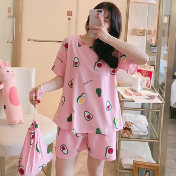 

2020 Summer New Stylish Pajamas For Women Short Sleeve 2 Pcs Good Quality Cotton Made Comfortable Pyjamas Sleepwear For Girls