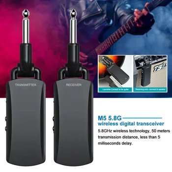 

50M Musical Instrument Audio USB 5.8GHz Rechargeable Wireless Guitar System Digital Transmitter Receiver Portable 6.35mm