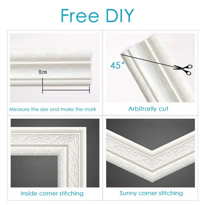 Embossed Corner Line 3D Foam Wall Waist Line Waterproof Border Self-adhesive 2.3m Wall Edge Strip Decor Sticker