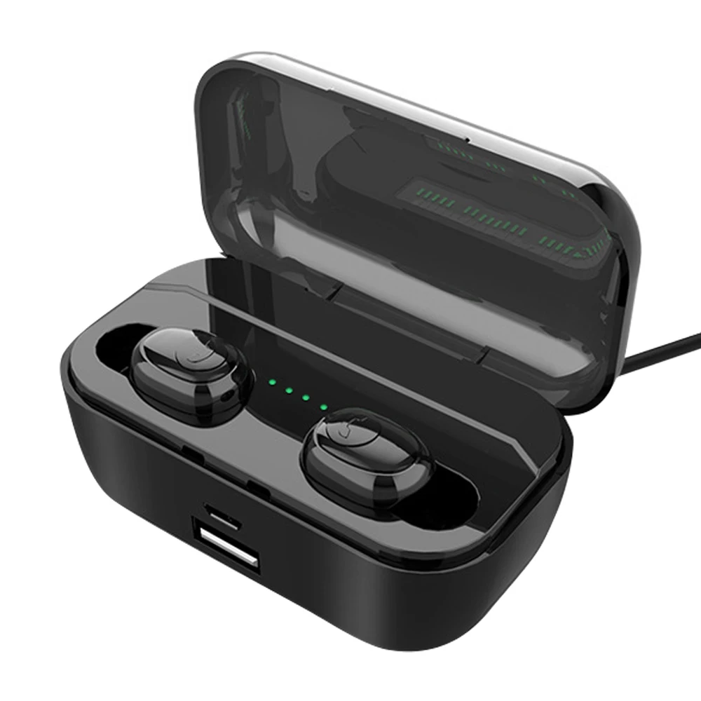 Binaural-black Bluetooth наушники 8D стерео беспроводные наушники мини беспроводное зарядное устройство Зарядка наушники гарнитура с 3500 мАч Внешний аккумулятор наушники - Цвет: Binaural-black
