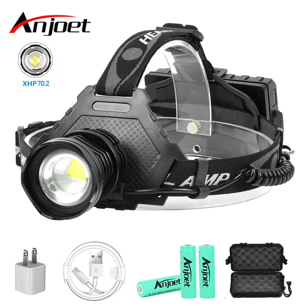 

Anjoet XHP70.2 Led headlamp Headlight the powerful 30W head lamp lantern Zoomable USB Torches Flashlight Camping 18650