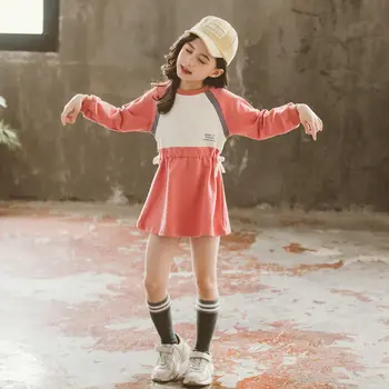 

Sweatshirt Dress Cotton for Little Girl Long Sleeve Mini Sweatshirt Dress 2020 New Arrival Elastic Waist Dress Girls Clothing