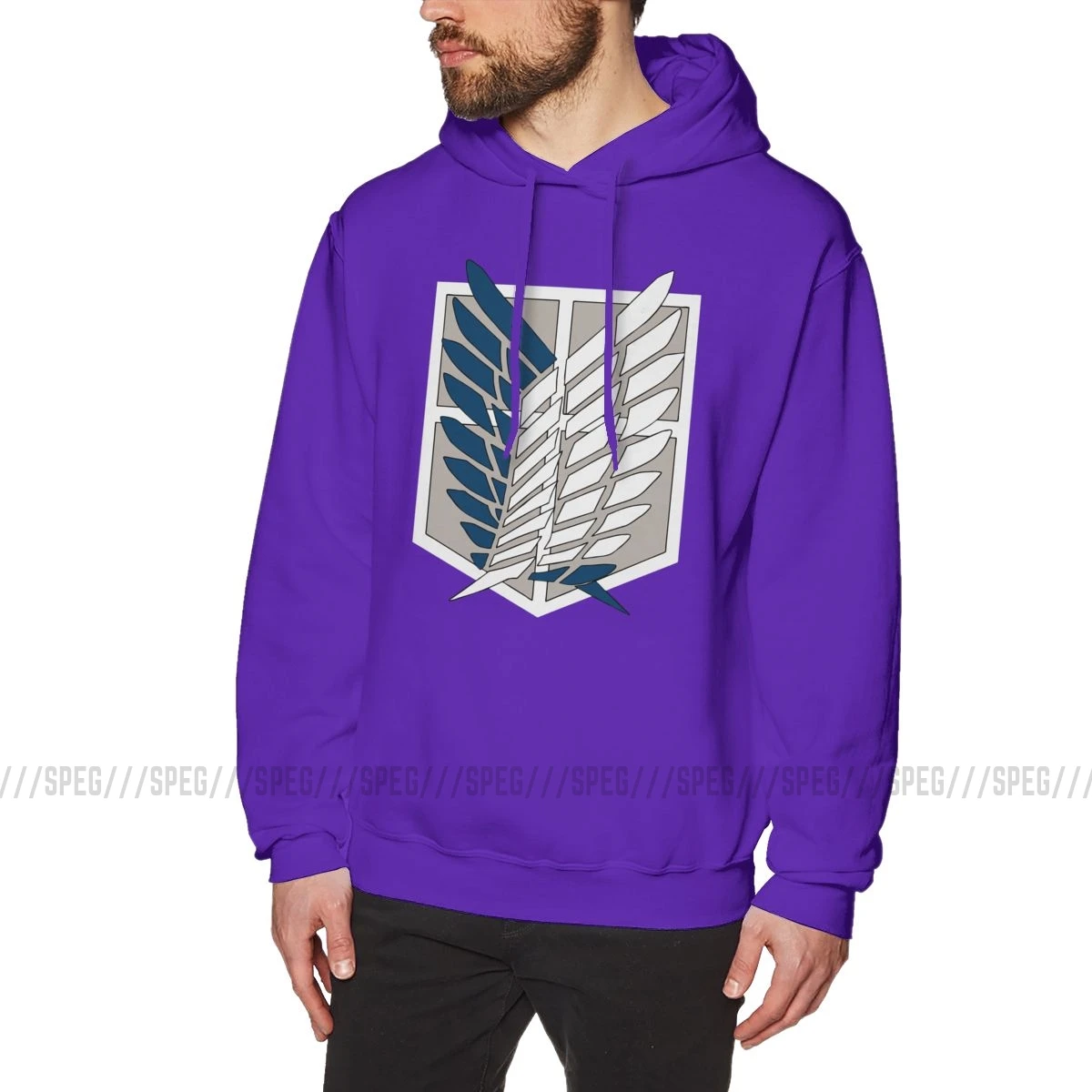 Мужская толстовка Wings Of Freedom AoT Attack On Titan, хлопок, оригинальные винтажные толстовки, Аниме Манга, топы с капюшоном - Цвет: Фиолетовый