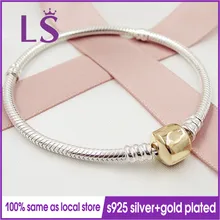 LSLuxury 925 пробы серебро& 14.K G. Старый покрытый баррель застежка браслеты для женщин хорошее ювелирное изделие подходят оригинальные бусины Шарм W