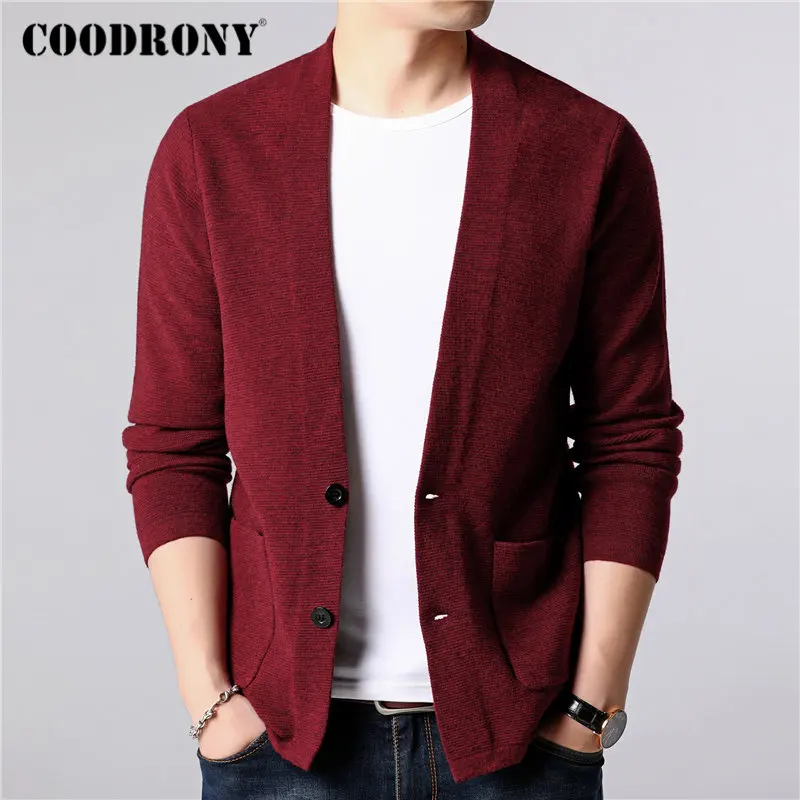 Красный Бренд COODRONY, мужской свитер, уличная мода, свитер, пальто для мужчин с карманами, Осень-зима, теплый кашемировый шерстяной кардиган, мужской 91105 - Цвет: Красный