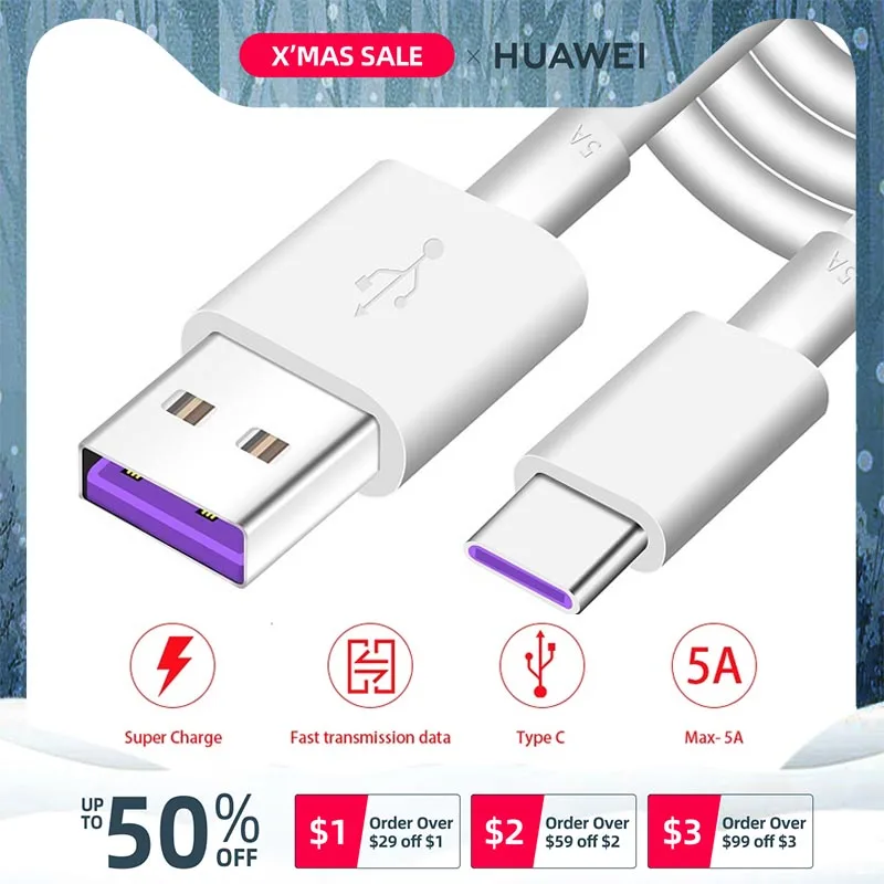 HUAWEI USB кабель 5A type C для HUAWEI P20 P30 Pro mate 20 30 Pro P10 Plus Lite USB 3,1 type-C супер зарядный кабель