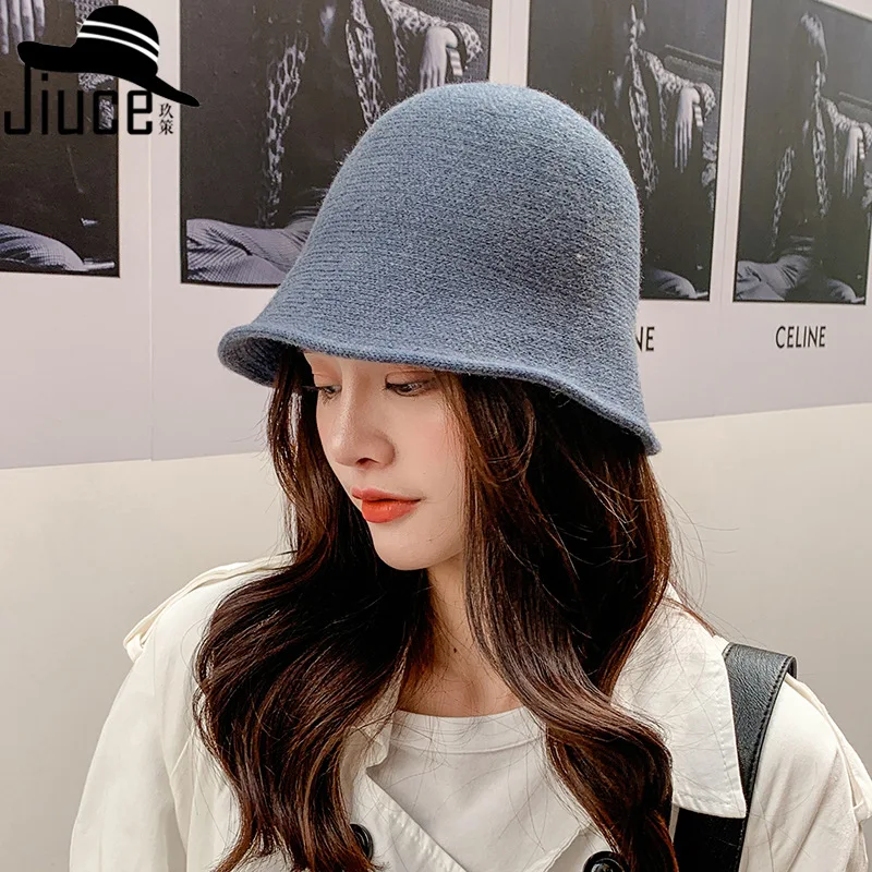 

Japanese literary style fisherman hat pure color wild knitted bucket hat Korean version of simple casual woman winter hat