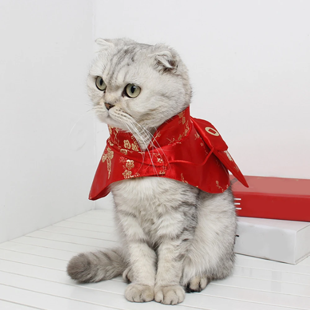Милый новогодний плащ для питомца кота, одежда, платье династии Тан, праздничный плащ с красным конвертом, зимняя теплая праздничная одежда для питомца
