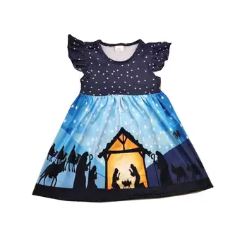 

Best selling boutique children clothes snowflake house prayer children dress