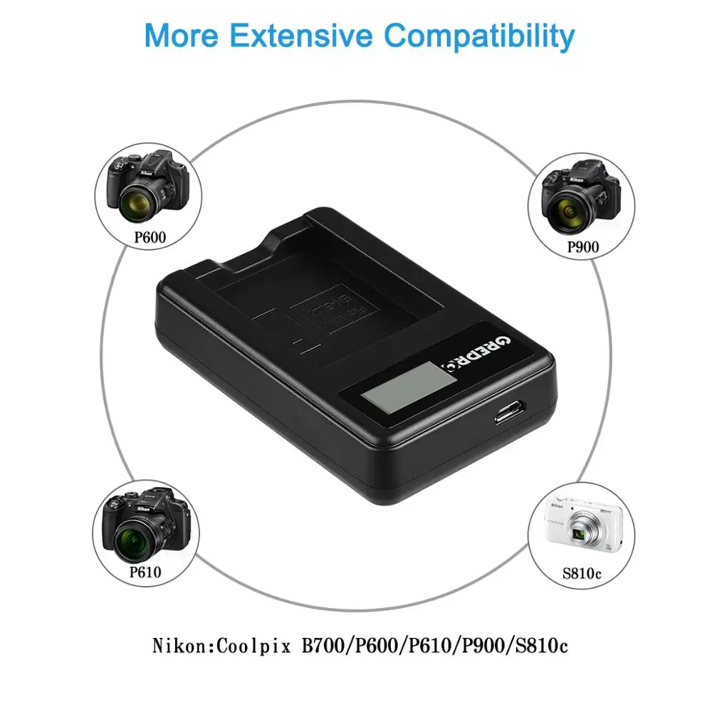 GREPRO 2 шт. 1850 мАч EN-EL23 камера Литий-ионная батарея+ ЖК USB зарядное устройство Комплект для Nikon COOLPIX P600, P610, P900, B700, S810c камера