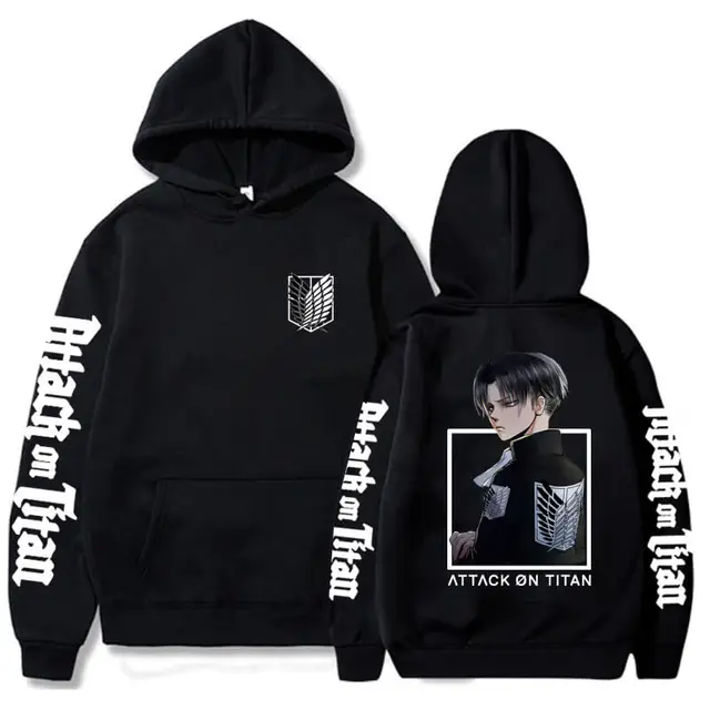 Attack On Titan Hoodie Japanese Anime Hingeki No Kyojin Graphic Sweatshirt Pullover Casual Hooded Streetwear Tops Unisex Black8