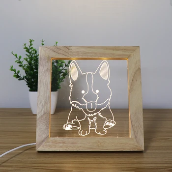 

Hot Sale Zhonshan Cute Corgi Acrylic Sheet Beech Night Light LED Photo Frame