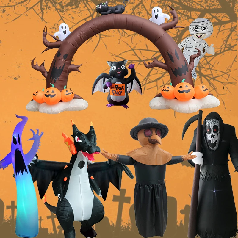 2023 New Halloween Blow Up Inflatables Inflatable Dead Tree Ghost Pumpkin Owl Grim Reaper for Halloween Yard Outdoor Decorations