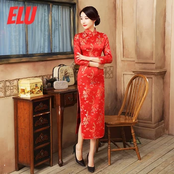 

chinese dress Qipao traditional chinese long sleeve cheongsam dress Chinese Style Dress Dragon Cheongsam Oriental dress Red