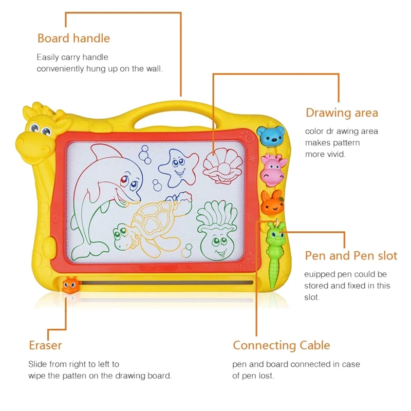 

Magnetic Drawing Board,Drawing Area Colorful Magna Drawing Doodle Board,With 3x Stamps, 1x Magnetic Pen,Yellow