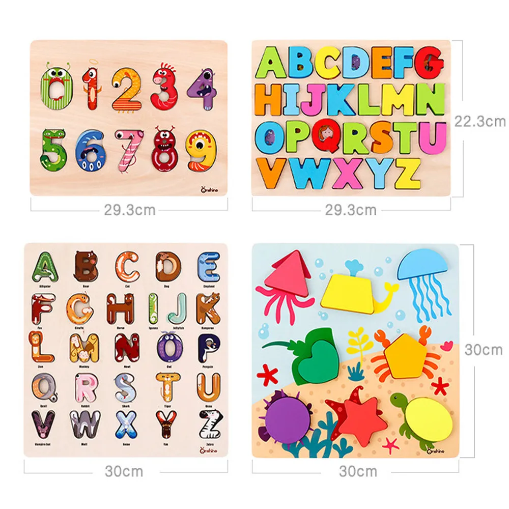 Alphabet Wooden Puzzle Board Boy Girl Educational Toy cartoon numeral Learning Education Interesting Wooden Toys #D
