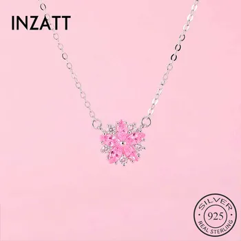 

INZATT Real 925 Sterling Zircon Flower Pendant Choker Necklace For Fashion Women Cute Fine Jewelry Minimalist Accessories