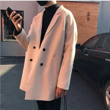 Зимнее пальто тонкое корейское модное двубортное пальто с отложным воротником мужское теплое шерстяное пальто Верхняя одежда 3 цвета