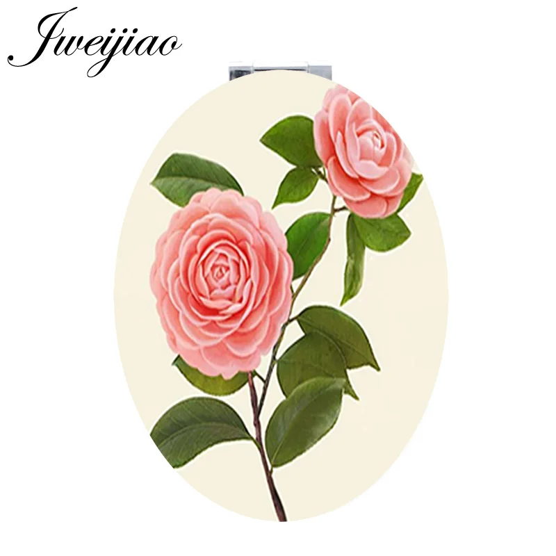

JWEIJIAO Sketch Chinese rose pocket mirror Oval for girls 2019 spring flowers Double PU leather Sides makeup mirrors gift FL01