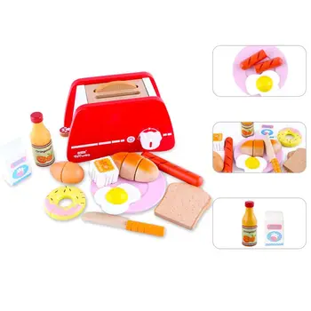 

13pcs Wooden PopUp Toaster Play Set Kids Toy Kitchen Set Toy Kitchen Accessories Colorful