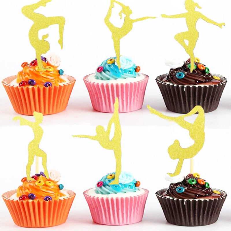 Decorations De Cupcake En Papier De Gymnastique 24 Pieces Paillettes Dorees Decoration De Gateau Pour Fille Fete Prenatale Anniversaire Aliexpress