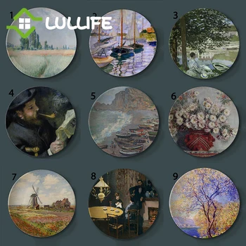 

Decorative Porcelain Plate Oil Painting Decorative Ceramic Dishes Wall Hanging Craft Plate Round Dinner Plate Set Home Decor
