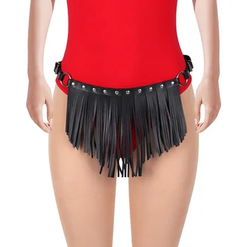 

Sexy Black Skirt Leather Tassel Lingerie Body Cage Women Straps Punk Goth Hollow out Festival Dance Summer Adjustable Harness