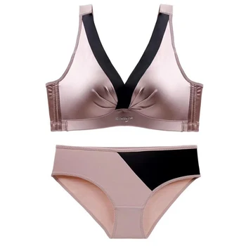 

Honviey Women's Bra Panties Set Female's Comfortable Smooth Deep V No Steel Ring Lingerie and Panties Set Push-up Underwear Set