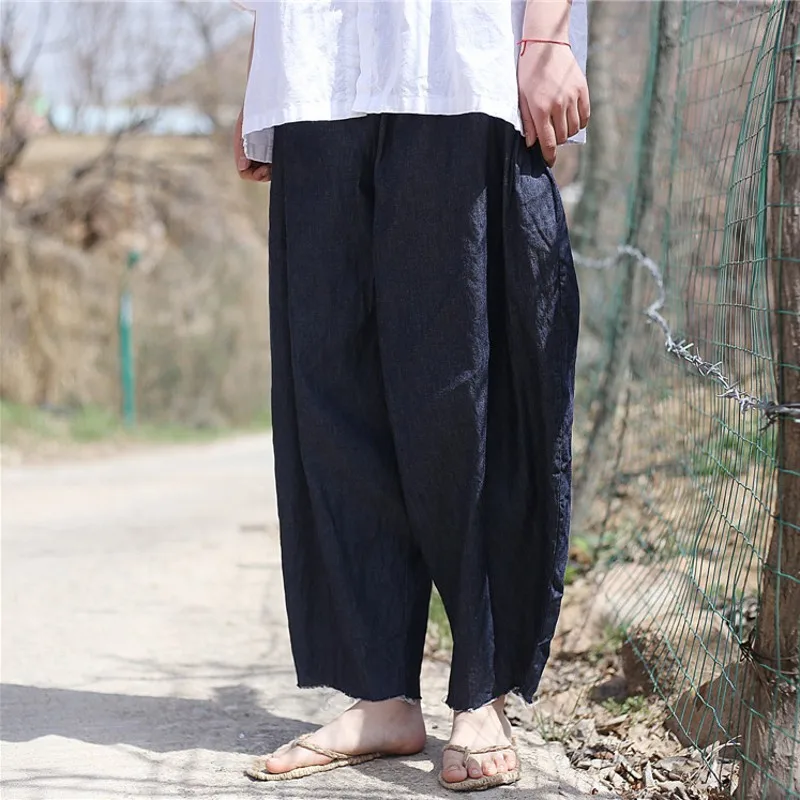 

Chinese Style Vintage Washing Denim Women Summer Harem Pants Fashion Elastic Waist Ankle Length Oversize Loose Casual Trosers