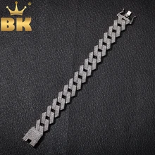 THE BLING KING 20mm Miami Prong Cuban Link Bracelet 3 Row Full Iced Out Rhinestones 7inch 8inch Bracelet Mens Hiphop Jewelry