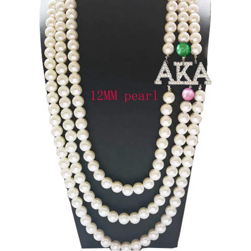 Греческие Буквы Sorority AKA многослойное длинное жемчужное ожерелье аксессуары - Окраска металла: size 12MM pearl