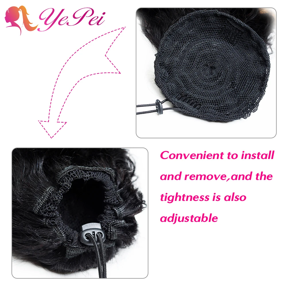 Natural Wavy Drawstring Ponytail Human Hair Brazilian Afro Clip In Extensions For Black Women Remy Natural Color Yepei Pony Tail