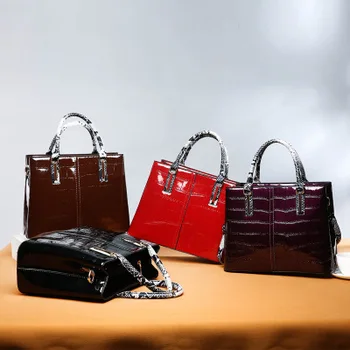 

Stone pattern PU Leather Crossbody Bags For Women 2020 new Patent leather Shoulder Bag Lady Travel business Handbags Totes
