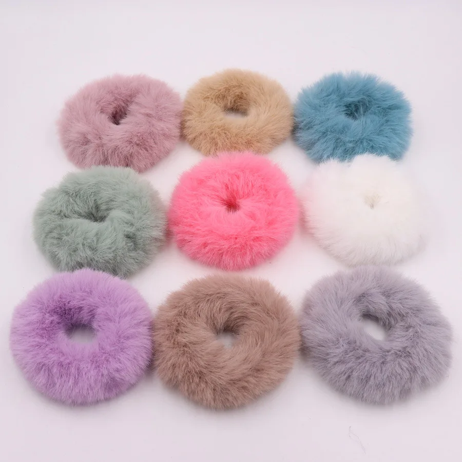 Women's Hair Accessories Fashion Girls Elastic Faux Rabbit Fur Scrunchie Hair Rope Mink fur Ponytail Holder Elastic Plush Hair Ring Hair Accessories t19 black head scarf