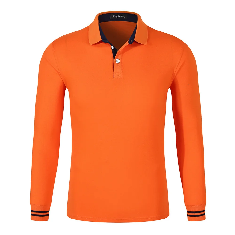 Высокое качество, Мужская рубашка поло, осень, длинный рукав, однотонный, большой размер, топ, осень, рубашка поло, модная, популярная, повседневная, парная одежда на заказ - Цвет: Orange