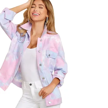 

Tie Dye Pattern Female Coats New Long Sleeves Loose Casual Outwear Top Buttons Turn-down Collar Women Spring Autumn Jackets Hot