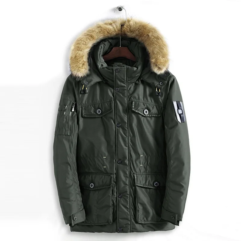 Новая зимняя парка, Мужское пальто, меховая утепленная куртка с капюшоном, мужская верхняя одежда, военный Тренч, длинные пальто, jaqueta masculina 3XL - Цвет: Армейский зеленый