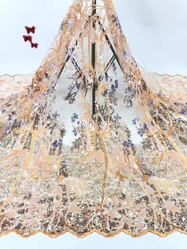 

French lace fabric African embroidery tulle lace fabric Nigeria sequin lace fabric wedding banquet dress D41421